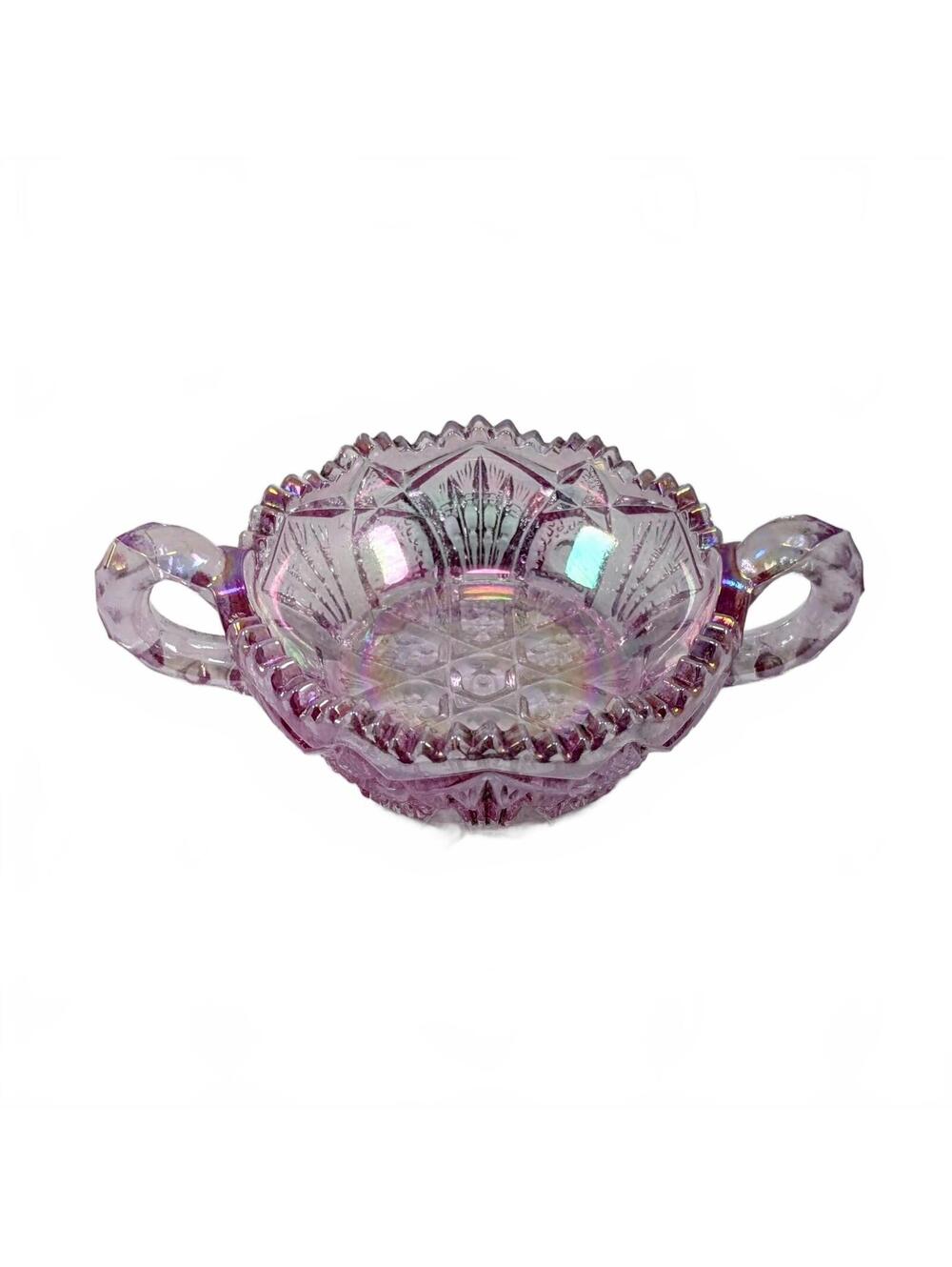L.E. Smith 212 Pink Carnival Woodrose Glass Sawtooth Double-Handle Dish